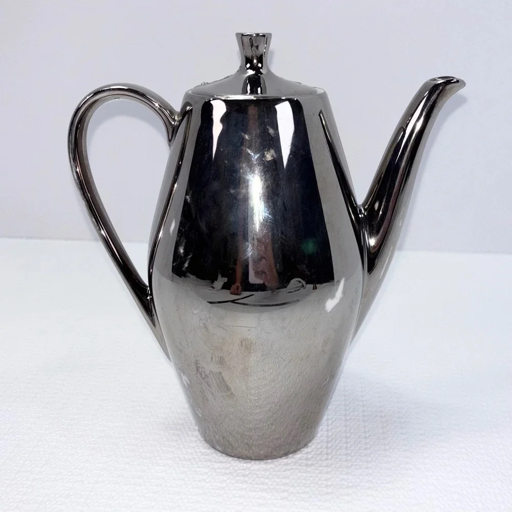 Vintage Teapot Bavaria Porzellanfabrik Porcelain Coffee Pot Silver Tone German